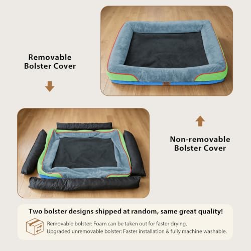 Waterproof Orthopedic XL Dog Bed for Large and Extra Large Dogs (Blue Lime / 42"L x 30"W x 7.5"Th)