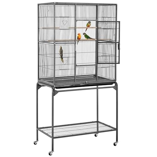 63 Inch Wrought Iron Rolling Large Bird Cage for African Grey Small Quaker Amazon Parrots Canary Bird Flight Cage