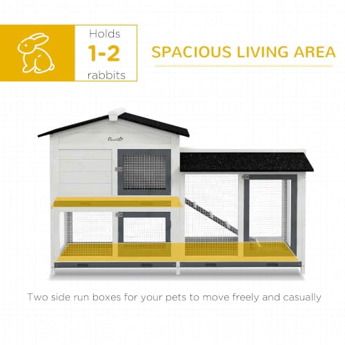 62" Rabbit Hutch with Run Area for Rabbits (White)