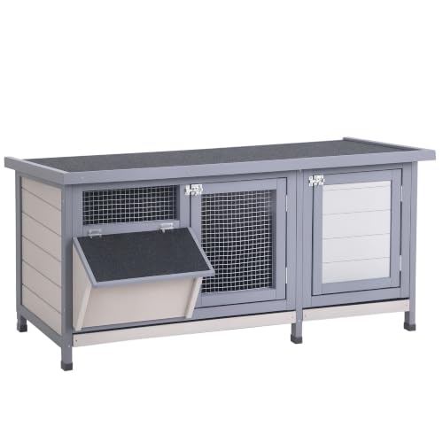 Wooden Rabbit Hutch Bunny Hutch Cage Guinea Pig with Waterproof Roof (Grey)