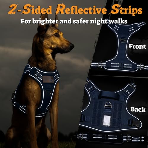 Tactical Dog Harness for Large Dogs (L(Chest:22"-37",Neck:21.1"-30.3",Back:8.3") / Blue)