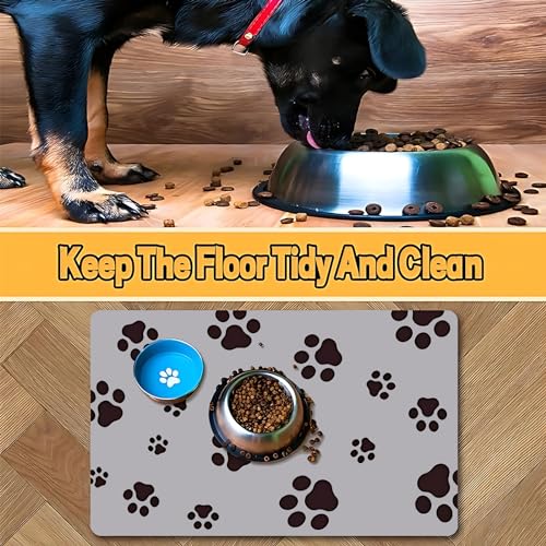 Pet Feeding Mat Dog Cat Food Mat for Floors Waterproof Food and Water Bowl Mats for Indoor Absorbent Non (Light Gray-JY / 12"×20")