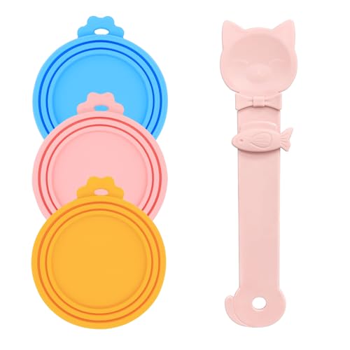 Cat Treat Spoon Squeeze & 3 Pcs Can Lids (Treat spoon / Multi-colored)