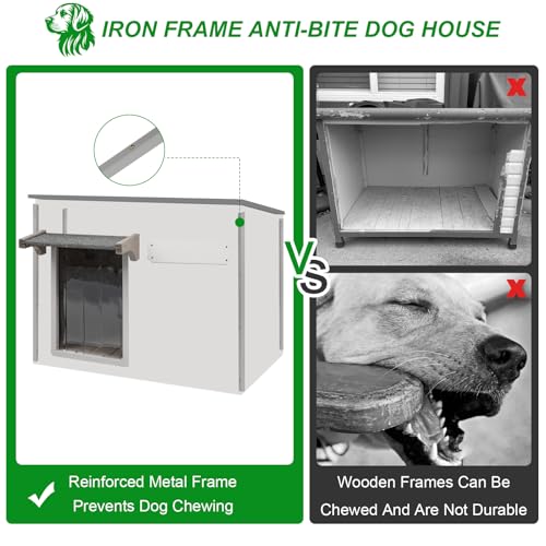 Dog House Outdoor Weatherproof & Wooden Dog Kennel with Chew (43" L x 30" W x 33" H)