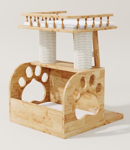 Modern Solid Wooden Cat Tree Tower (Cat Tree 25 in)