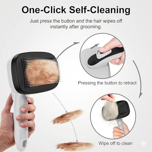 Self Cleaning Slicker Brush for Dog and Cat Shedding (Grey)