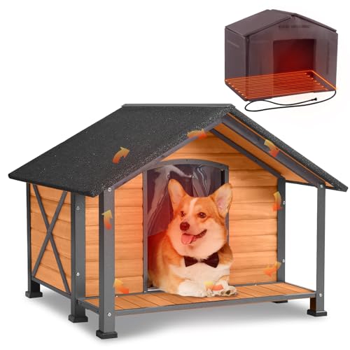 Outdoor Heated Dog House with Heating Pad Insulated Dog House with Anti