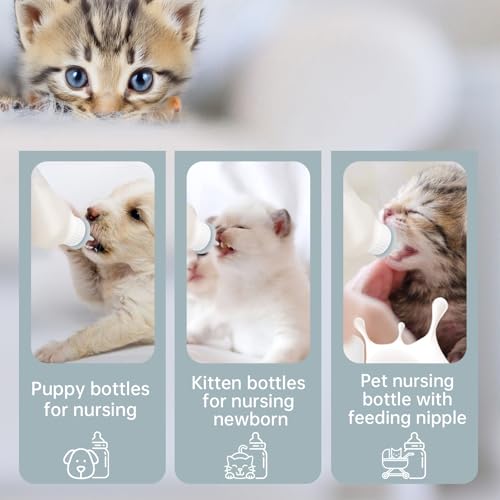 5Pack Kitten Bottle for Nursing Puppy Milk Kitten Bottles Feeding Kit Silicone Nipple for Newborn Pets Kittens