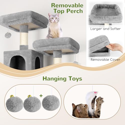 Extra Tall Cat Tree Tower for Indoor Cats (Light Grey / 76 inch)