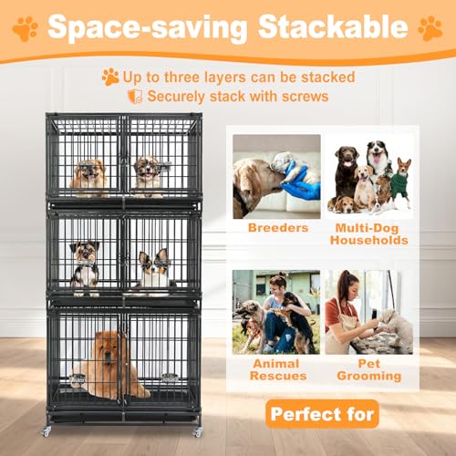 Taller 43" Two Tiers Dog Crate Cage Kennel with Divider (43"L - 2 Tiers - 3 Pack)