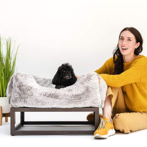 Luxury Aesthetic Dog Bed for Large Dogs with Washable Cover (Light Grey / Large)