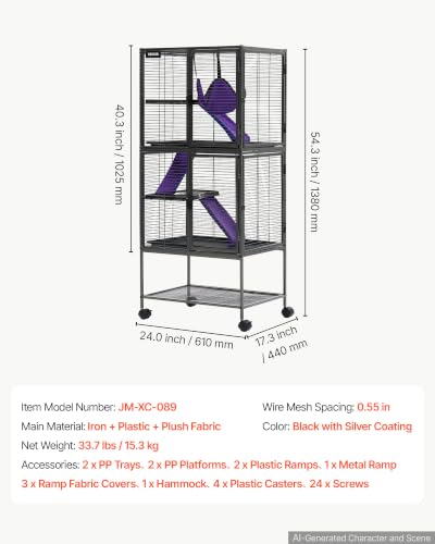 Metal Small Animal Cage 54.3" H 4 (24.0"L x 17.3"W x 54.3"H)