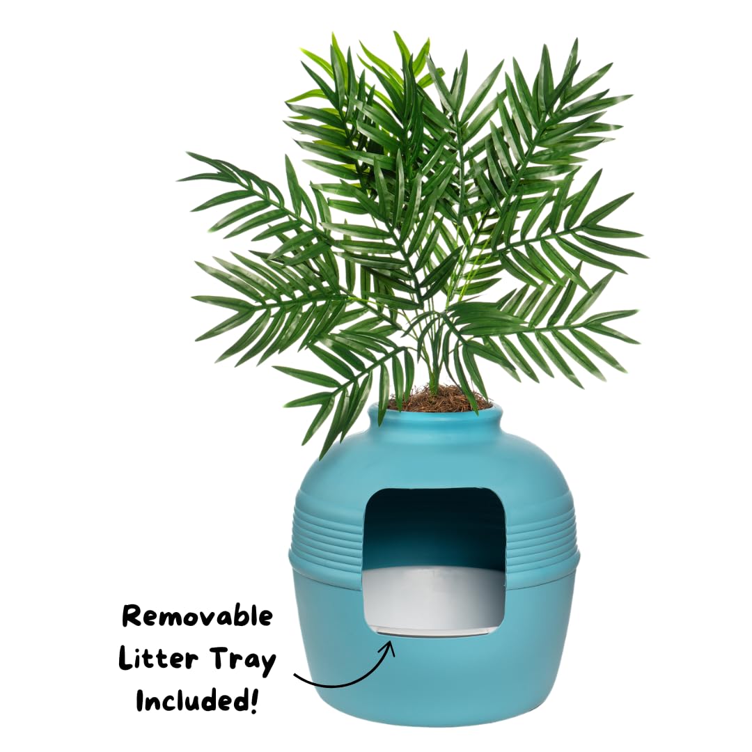 Original Hidden Litter Box Planter (Palm Plant / Essentials Kit / Coastal Blue)