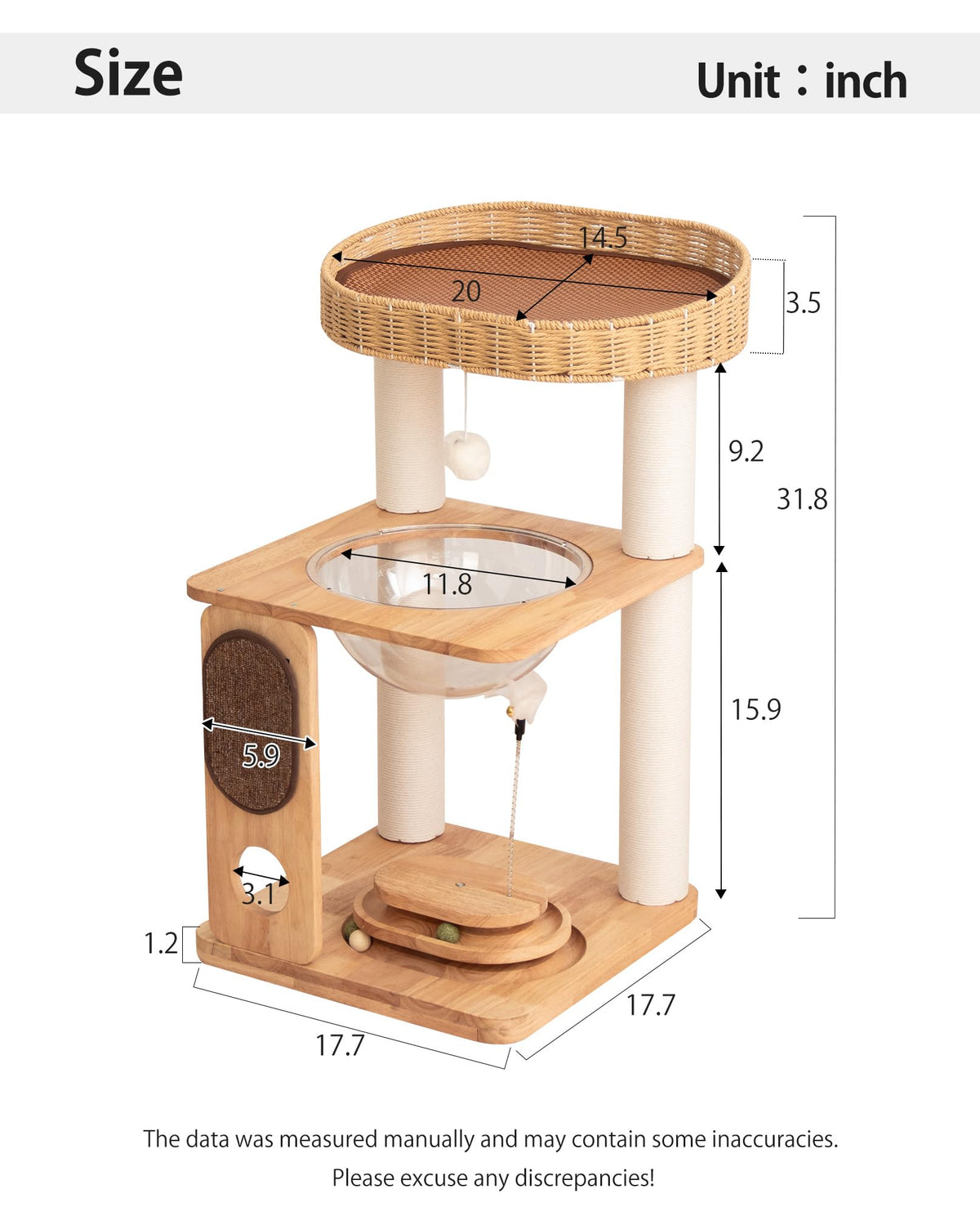 32" Wood Cat Tree Tower (Nature S81)
