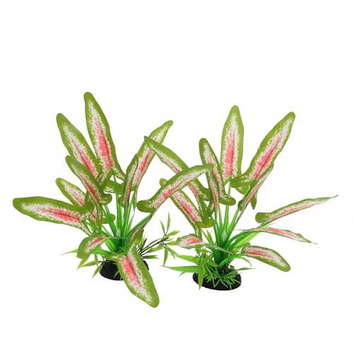 Silk Aquarium Plants for Betta Fish Tank (Green-wine / 8 Inch)