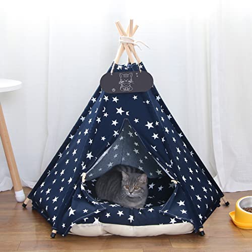 Pet Teepee Tent for Dogs & Cats Dog Bed with Thick Cushion Puppies Play House Removable and Washable (L:24x24x28inch)