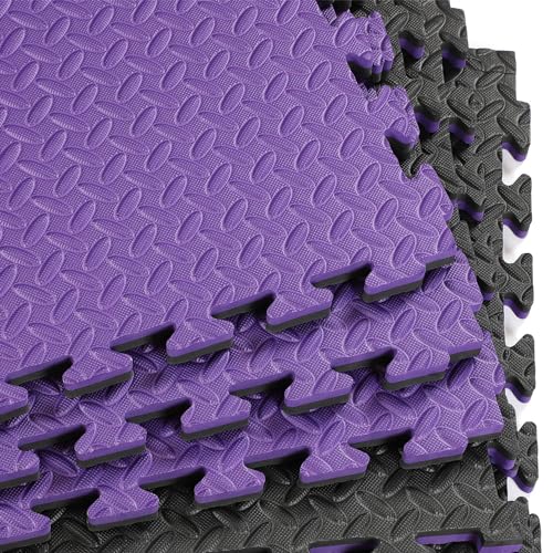 1" Extra Thick 48 sq ft Reversible EVA Gym Foam Floor Mat Tiles (Black/Purple)