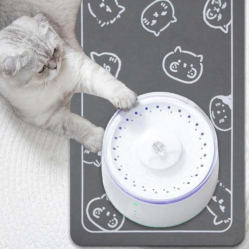 Cat Food Mat for Pet Dog Feeting Mats (Dark Gray & Multiple cat heads Logo / 18.1"L x 11.8"W)