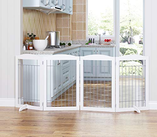 Free Standing Foldable Metal Pet Gate for Dog (Sliver / 【4 Panels】80"W x 30"H)