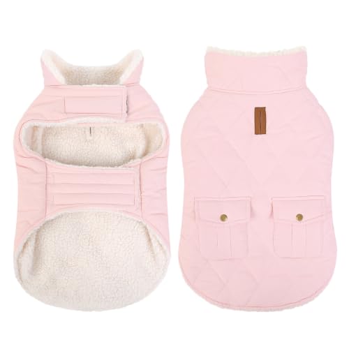 XS Waterproof Puffer Dog Jacket Warm Plush Lining Winter Coat (X-Small / Light Pink)