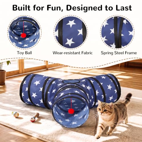 Cat Tunnel, 3-Way Collapsible Toy for Indoor Cats, Pentagram (Pentagram / Small)