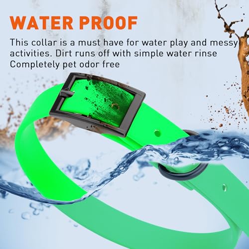 Biothane Waterproof Dog Collar Strong Coated Nylon Webbing with Black Hardware Odor (W5/8" x L12-15" / Tropical Green)