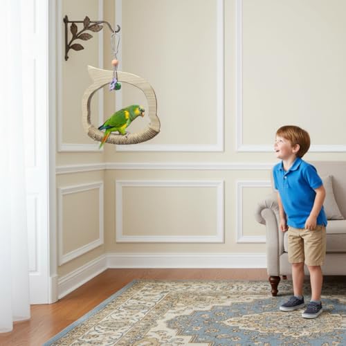 Wooden Bird Swing Toy with Rope Swing (colorful)
