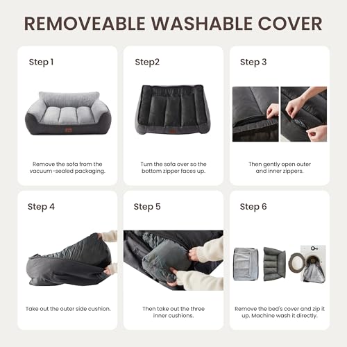 XL Pro Extra Thick Orthopedic Bolster Dog Bed for Large Dogs (Grey / 45"L x 32"W x 9.5"H)