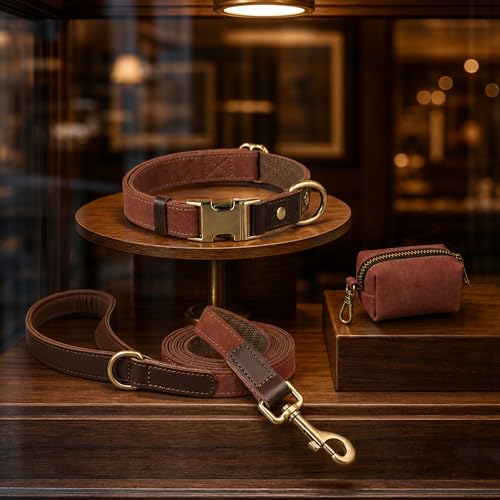 PU Leather Dog Collar for Small Dogs Puppy (Reddish Brown / S: Neck 11-15", Width ⅝")