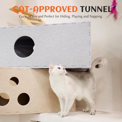Cat Tunnel Original Cat Hideaway Cave for Indoor Cats (Straight Tunnel / Beige)