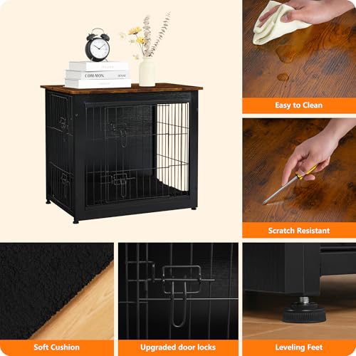 27" Dog Crate Furniture (Black+Rustic Brown / 27.2"L x 20.1"W x 23.6"H)