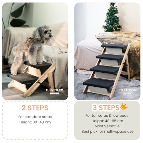 Wood Pet Stairs (4 Steps – For Standard & High Beds (23–31 in) / 31.5" L x 17.2" W x 25.0" H)