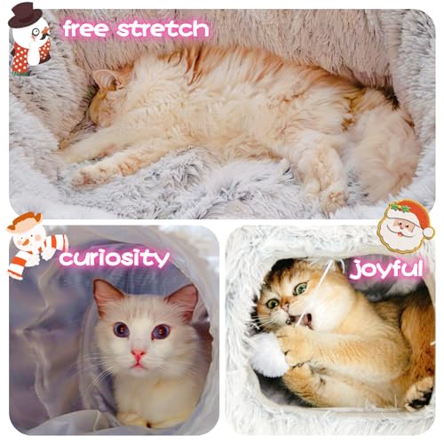 Extra Large Cat Tunnel Bed Plush Cat Cave for Indoor Adult Cats (Ash Gray)