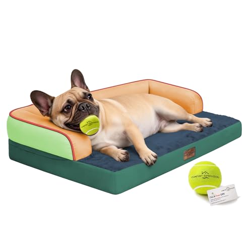 Washable Dog Bed with Bolster for Medium to Large Dogs (Citrus Grove / 36"L x 27"W x 7.5"Th)