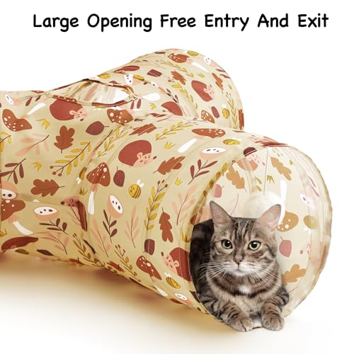 Cat Tunnel, 3-Way Collapsible Toy for Indoor Cats, Hedgehog (Khaki Hedgehog / Small)