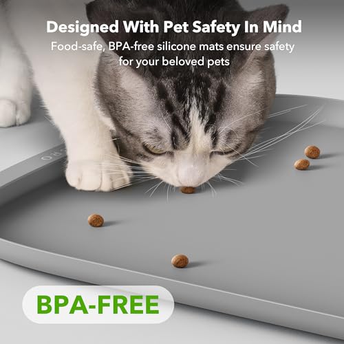 Dog Food Mat Safety Silicone Cat Food Mat for Feeder & Fountain (17.7"L x 12"W Mat)