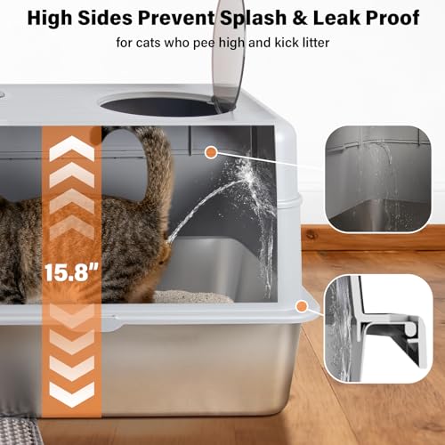 Stainless Steel Litter Box with Lid (Enclosed-XL)