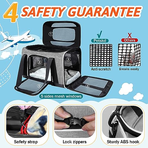 Top Expandable Small Pet Carrier 17"x12"x8.5" Airline Approved (17.0"L x 12.0"W x 8.5"H / Grey)