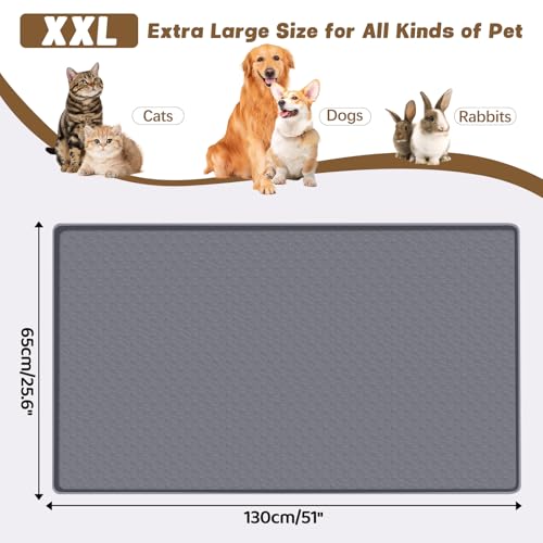 Cat Food Mat Extra Large Silicone Pet Bowl Mat 51''x25.6'' (Dark Grey / 51"L x 25.6"W)