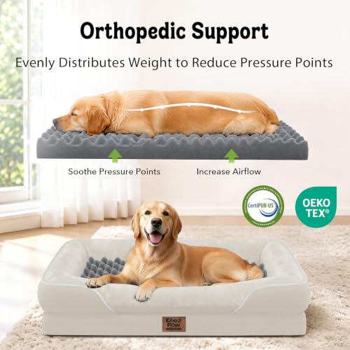 Orthopedic Waterproof Dog Bed for Large Sized Dogs (Beige / 42"L x 30"W x 7.5"Th)