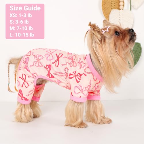 Dog Pajamas Small Sized Dogs Stretchable Summer Dog Clothes Pjs 4 Legs Girl Boy Cute Soft Puppy Outfits Doggie Cat Jammies Jumpsuit Sleeper for Pet (Bow Tie / Large (Chest 17in ))