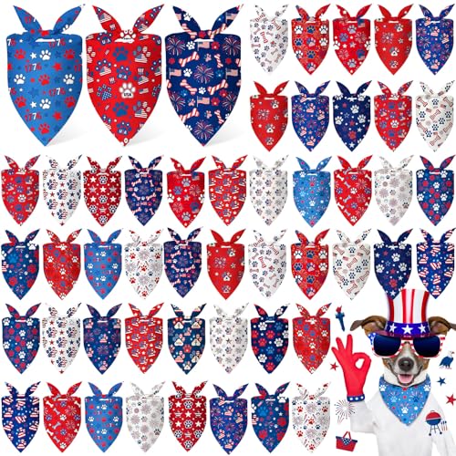 50 Pcs 4th of July Dog Bandanas Bulk Patriotic Paw Prints Pattern (25.6 x 17.7 x 17.7 Inch / Patriotic Paw Print)