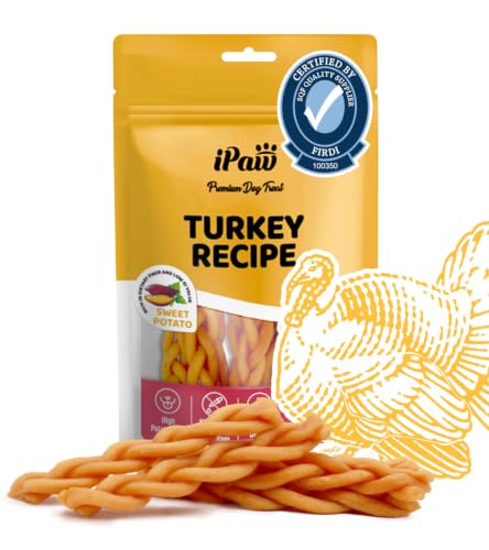 Turkey Dog Treats (0.7 Ounce (Pack of 5) / Sweet Potato, Braided Stick)