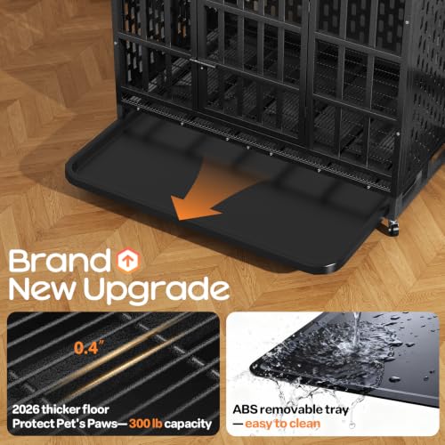 38 Inch Heavy Duty Indestructible Dog Crate (37.2"L x 25.1"W x 28.9"H / Black)
