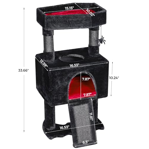 Cat Tree Tower for Indoor Cats (Black with Red)