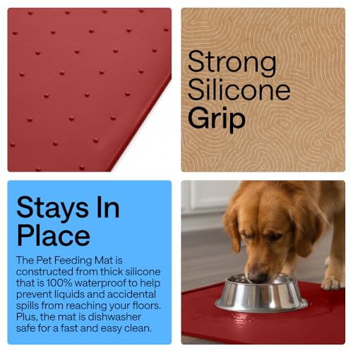 Dog Food Mat 100% Waterproof Silicone (Red / 18.5"l X 11.5"w)