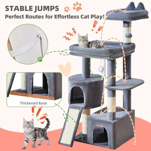 Sturdy Cat Tree (Smoky Gray / 55.1 Inches)
