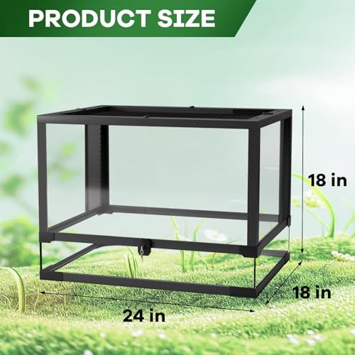 24" X 18" x 18" Reptile Tall Glass Terrarium Rainforest Habitat Double Hinge Door with Screen Ventilation 34 Gallon Reptile Terrarium Easy Assembly for Lizard Tortoise Snake (24x18x18 inch)