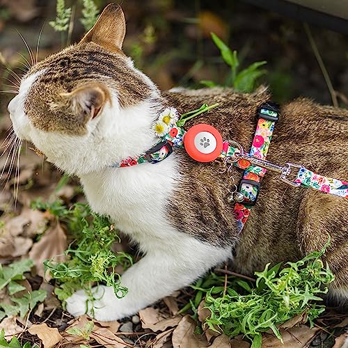 Cat Harness and Leash Escape Proof for Walking Travel Outdoor (Floral / Neck:7.6"-12" chest:10.6"-18")