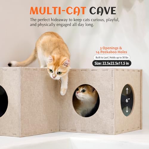 Cat Tunnel Original Cat Hideaway Cave for Indoor Cats (L-shape Tunnel / Beige)